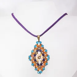 Pendant 65cm - Talia Rhombus M-Purple Suedine - Pendant 65cm - Laiton bronze